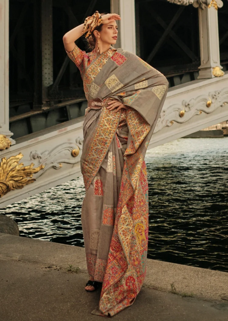 Pure Handloom Kashmiri Silk Embroidered Saree